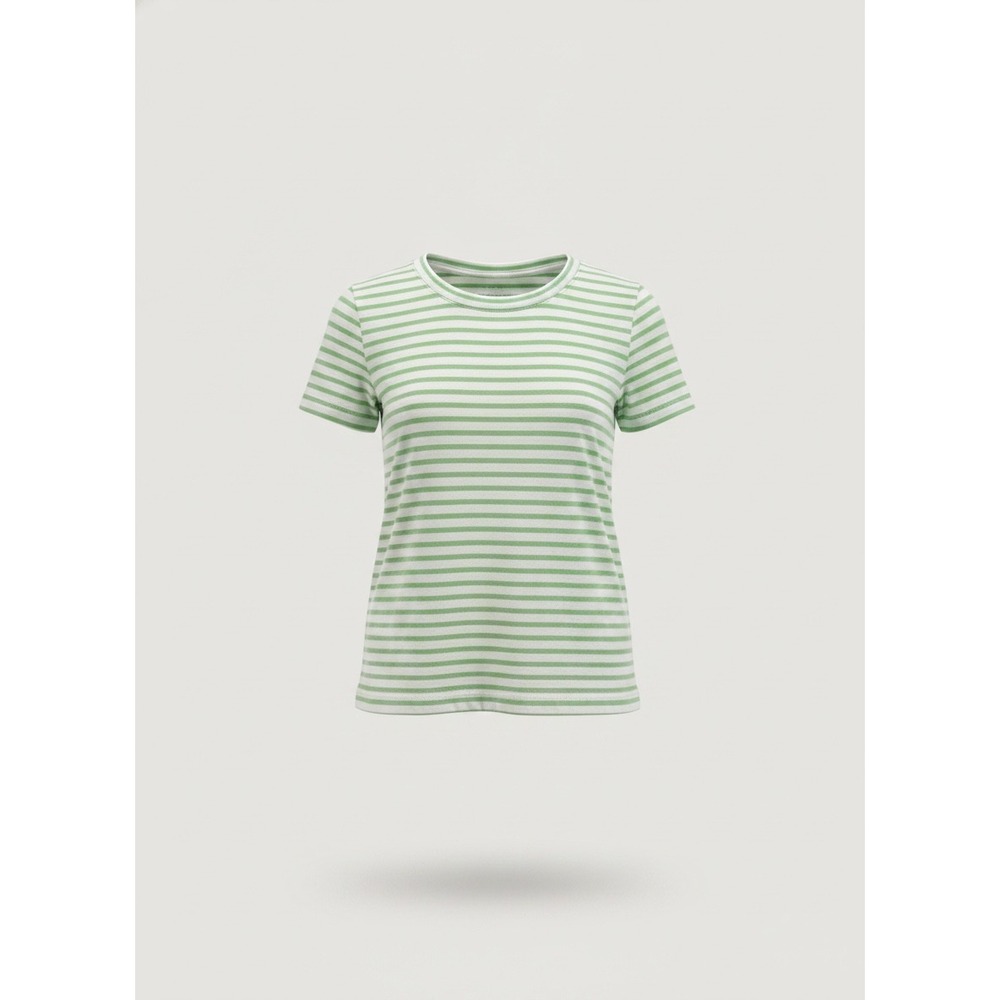 LOFT Womens Green White Striped Short Sleeve Cotton T-Shirt Size M